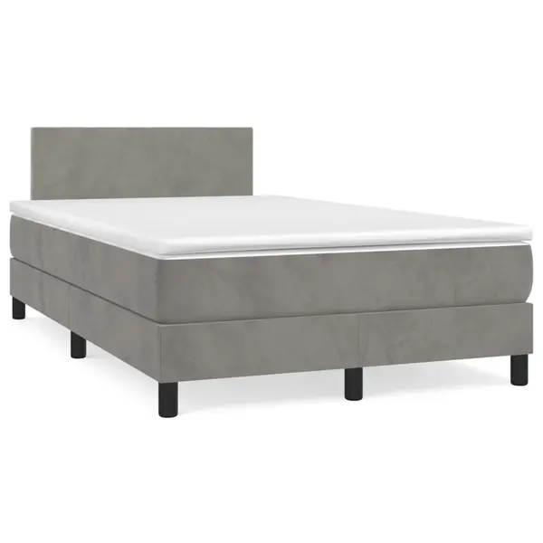 Gossi pat box spring cu saltea, gri deschis, 120x190 cm, catifea