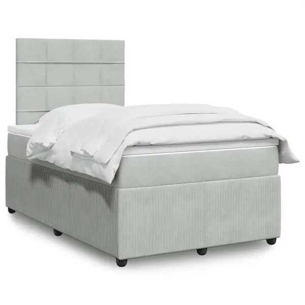 Gossi pat box spring cu saltea, gri deschis, 120x190 cm, catifea