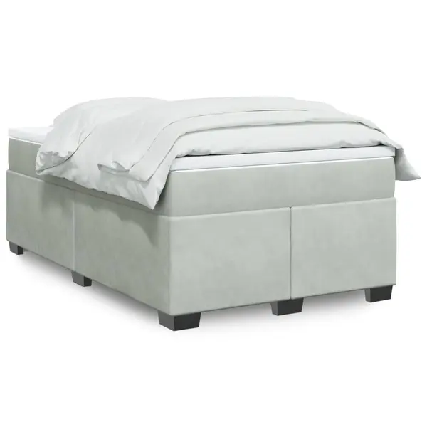 Gossi pat box spring cu saltea, gri deschis, 120x190 cm, catifea