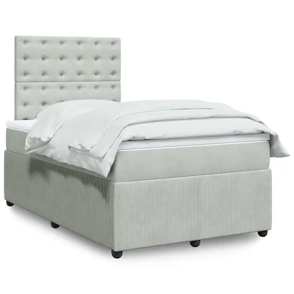 Gossi pat box spring cu saltea, gri deschis, 120x190 cm, catifea
