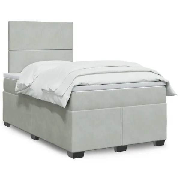 Gossi pat box spring cu saltea, gri deschis, 120x190 cm, catifea
