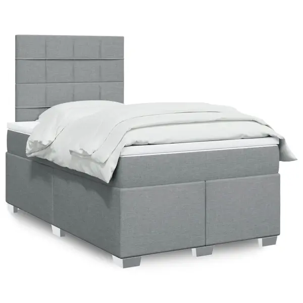 Gossi pat box spring cu saltea, gri deschis, 120x190 cm, textil