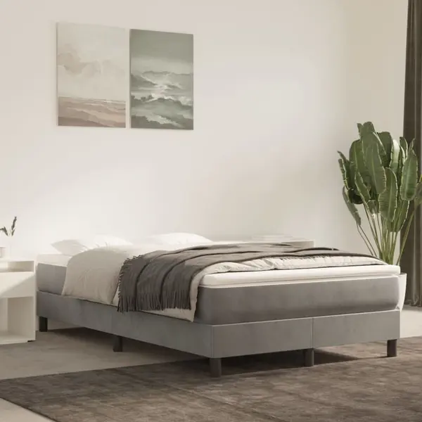 Gossi pat box spring cu saltea, gri deschis, 120x200 cm, catifea