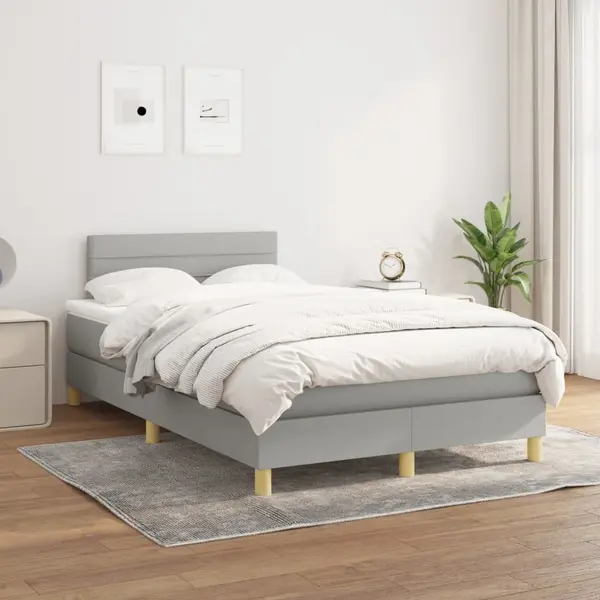 Gossi pat box spring cu saltea, gri deschis, 120x200 cm, textil