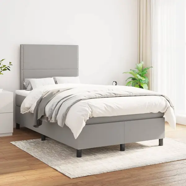Gossi pat box spring cu saltea, gri deschis, 120x200 cm, textil