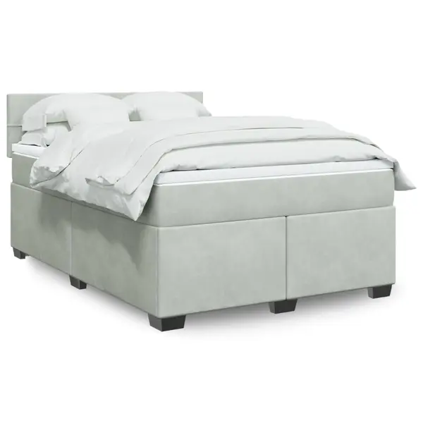 Gossi pat box spring cu saltea, gri deschis, 140x190 cm, catifea