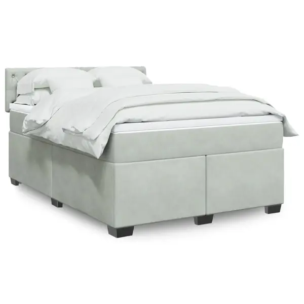 Gossi pat box spring cu saltea, gri deschis, 140x190 cm, catifea