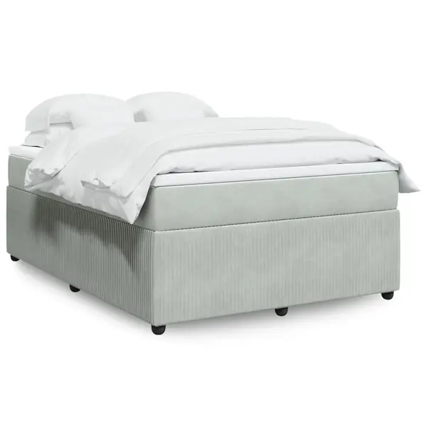 Gossi pat box spring cu saltea, gri deschis, 140x190 cm, catifea