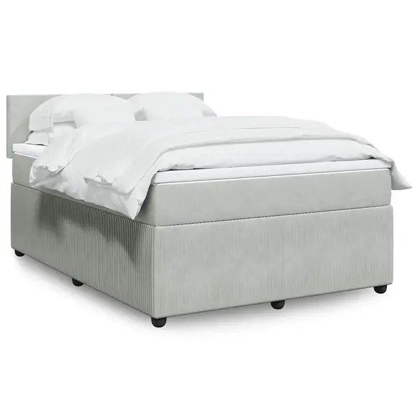 Gossi pat box spring cu saltea, gri deschis, 140x190 cm, catifea