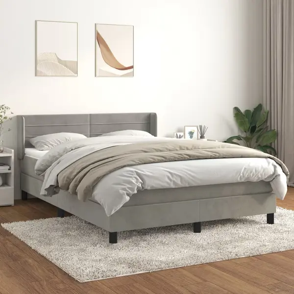 Gossi pat box spring cu saltea, gri deschis, 140x190 cm, catifea