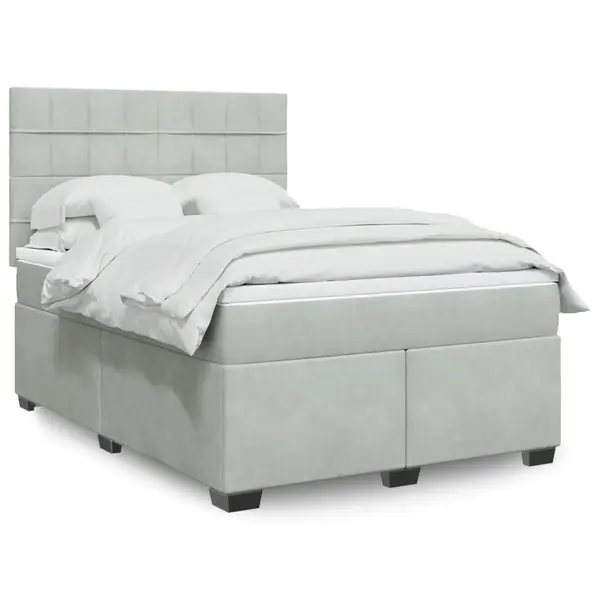 Gossi pat box spring cu saltea, gri deschis, 140x190 cm, catifea