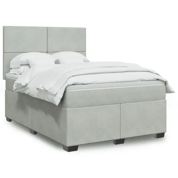 Gossi pat box spring cu saltea, gri deschis, 140x190 cm, catifea