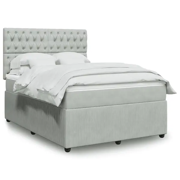 Gossi pat box spring cu saltea, gri deschis, 140x190 cm, catifea