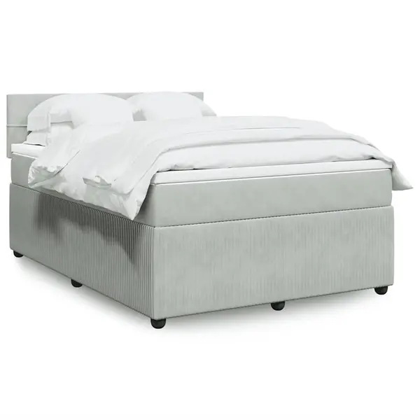 Gossi pat box spring cu saltea, gri deschis, 140x190 cm, catifea