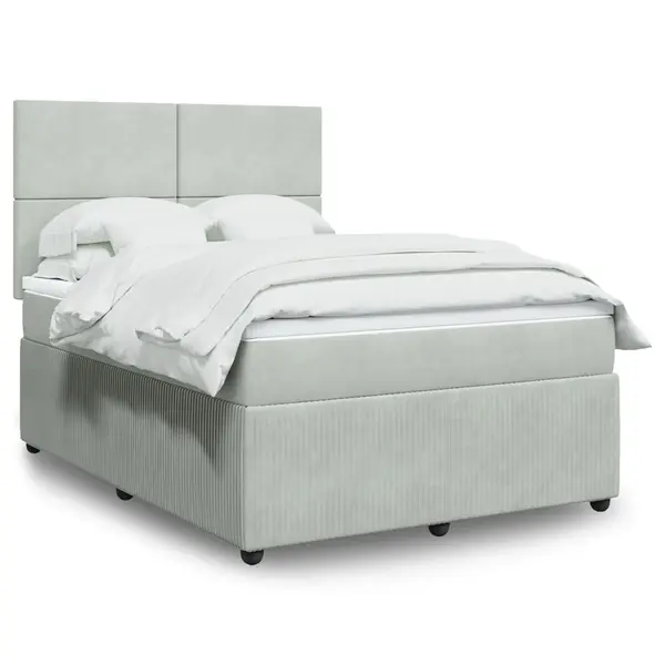 Gossi pat box spring cu saltea, gri deschis, 140x190 cm, catifea