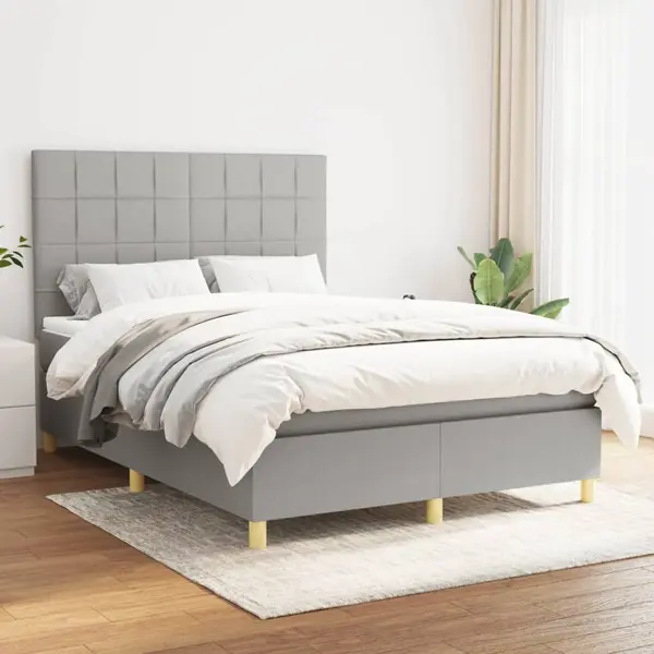 Gossi pat box spring cu saltea, gri deschis, 140x190 cm, textil