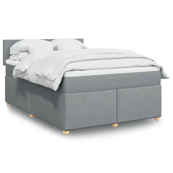 Gossi pat box spring cu saltea, gri deschis, 140x190 cm, textil