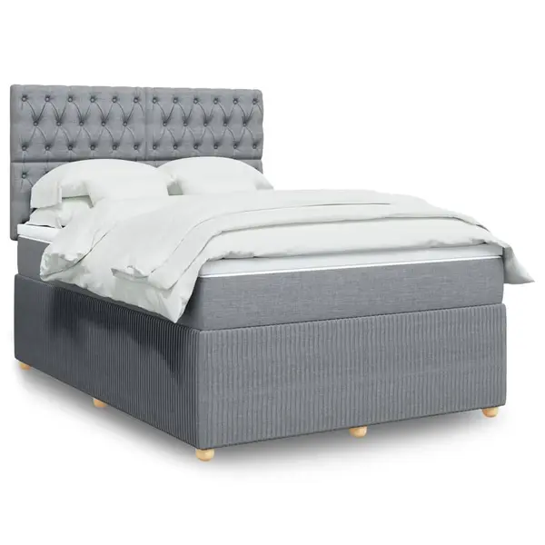 Gossi pat box spring cu saltea, gri deschis, 140x190 cm, textil