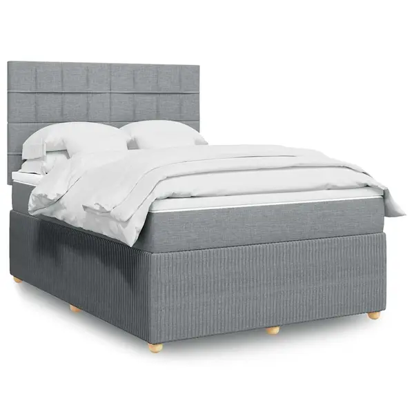 Gossi pat box spring cu saltea, gri deschis, 140x190 cm, textil
