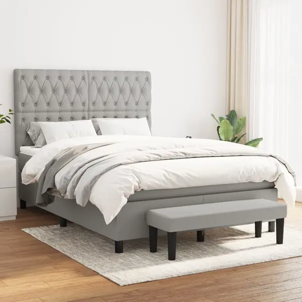 Gossi pat box spring cu saltea, gri deschis, 140x190 cm, textil