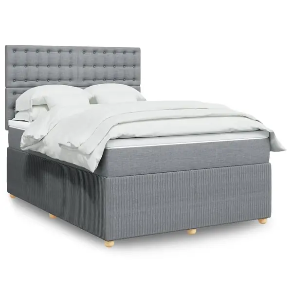 Gossi pat box spring cu saltea, gri deschis, 140x190 cm, textil