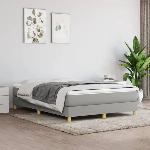 Gossi pat box spring cu saltea, gri deschis, 140x190 cm, textil