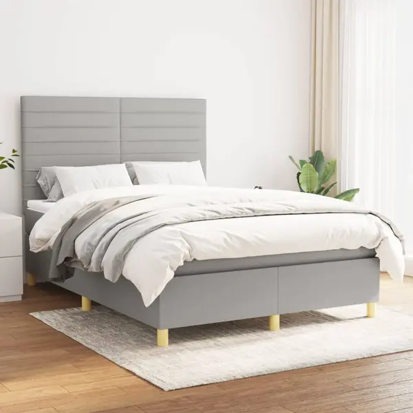 Gossi pat box spring cu saltea, gri deschis, 140x190 cm, textil