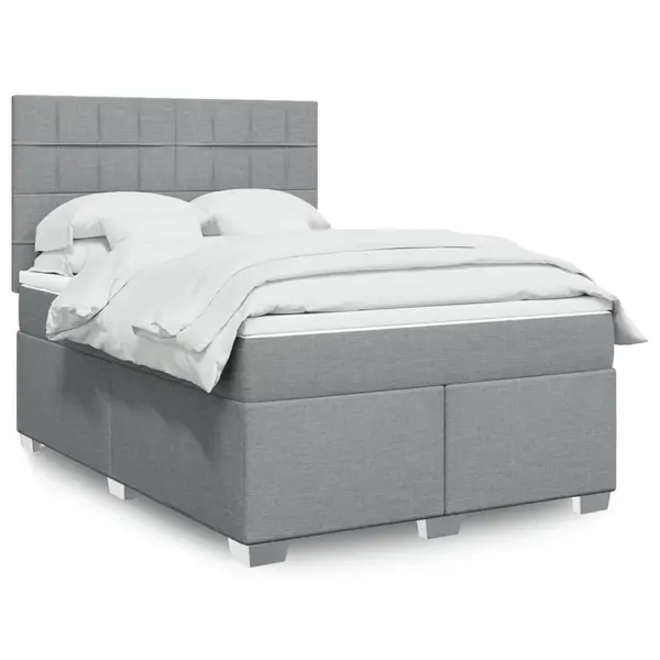 Gossi pat box spring cu saltea, gri deschis, 140x190 cm, textil