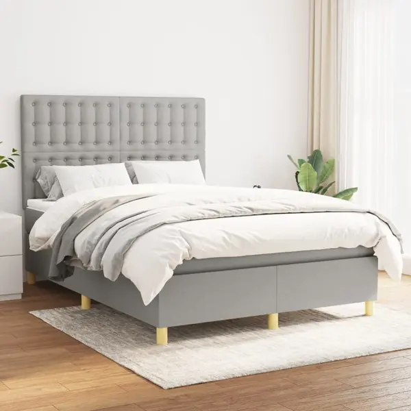 Gossi pat box spring cu saltea, gri deschis, 140x190 cm, textil