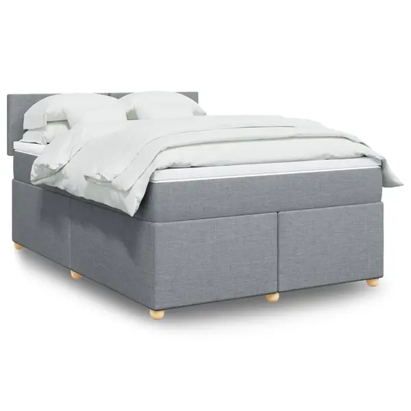 Gossi pat box spring cu saltea, gri deschis, 140x190 cm, textil