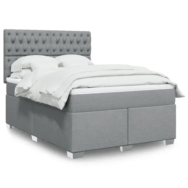 Gossi pat box spring cu saltea, gri deschis, 140x190 cm, textil