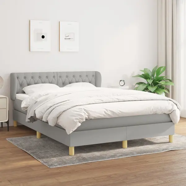Gossi pat box spring cu saltea, gri deschis, 140x190 cm, textil