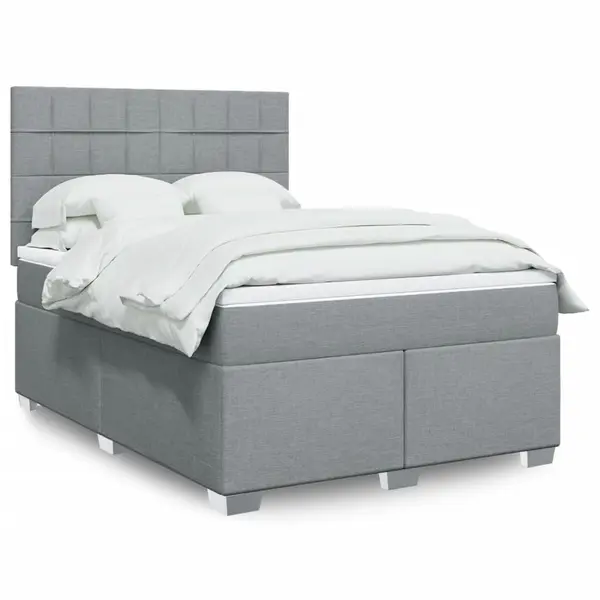 Gossi pat box spring cu saltea, gri deschis, 140x190 cm, textil