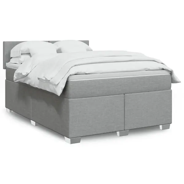 Gossi pat box spring cu saltea, gri deschis, 140x190 cm, textil