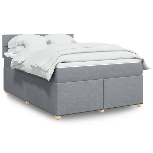Gossi pat box spring cu saltea, gri deschis, 140x190 cm, textil