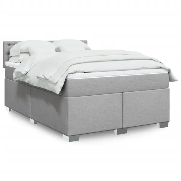 Gossi pat box spring cu saltea, gri deschis, 140x190 cm, textil