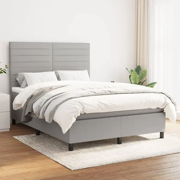 Gossi pat box spring cu saltea, gri deschis, 140x190 cm, textil