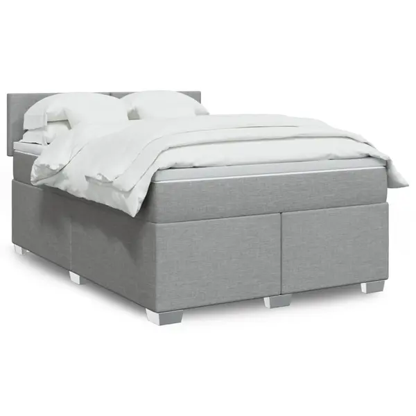 Gossi pat box spring cu saltea, gri deschis, 140x190 cm, textil