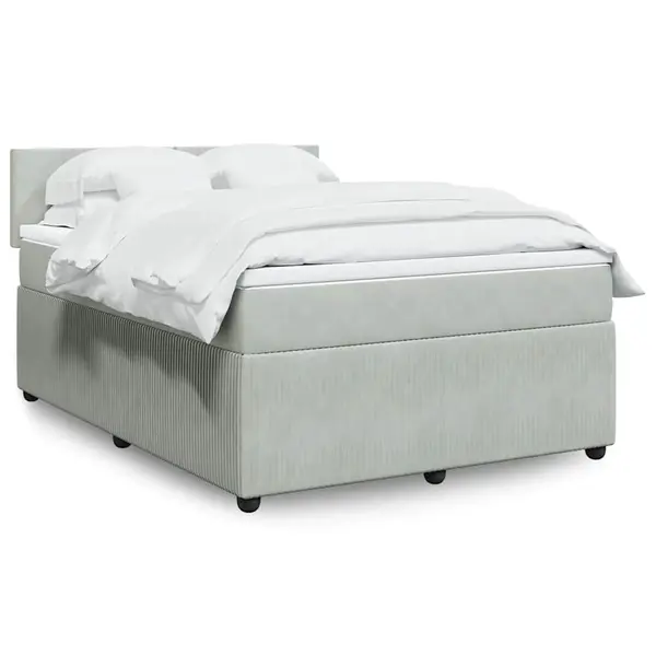 Gossi pat box spring cu saltea, gri deschis, 140x200 cm, catifea