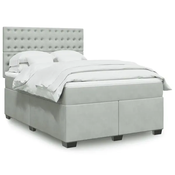 Gossi pat box spring cu saltea, gri deschis, 140x200 cm, catifea