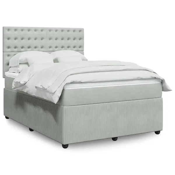 Gossi pat box spring cu saltea, gri deschis, 140x200 cm, catifea