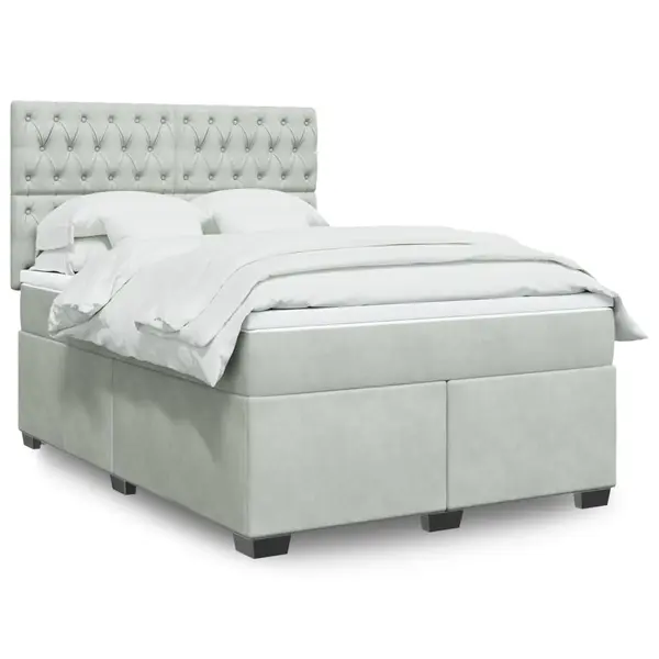 Gossi pat box spring cu saltea, gri deschis, 140x200 cm, catifea