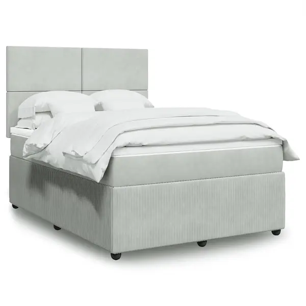 Gossi pat box spring cu saltea, gri deschis, 140x200 cm, catifea