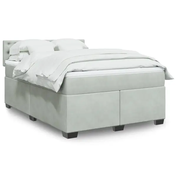 Gossi pat box spring cu saltea, gri deschis, 140x200 cm, catifea