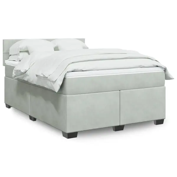 Gossi pat box spring cu saltea, gri deschis, 140x200 cm, catifea