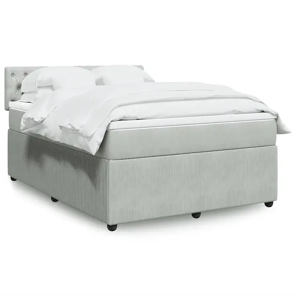 Gossi pat box spring cu saltea, gri deschis, 140x200 cm, catifea