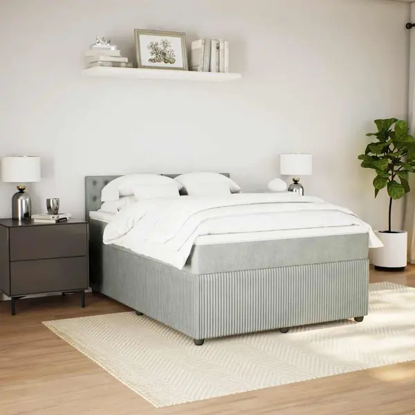 Gossi pat box spring cu saltea, gri deschis, 140x200 cm, catifea