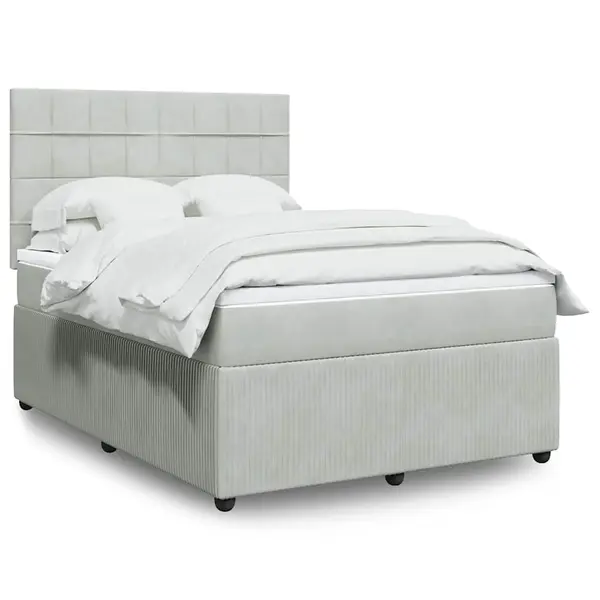 Gossi pat box spring cu saltea, gri deschis, 140x200 cm, catifea