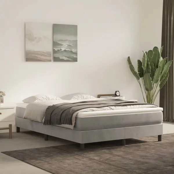 Gossi pat box spring cu saltea, gri deschis, 140x200 cm, catifea