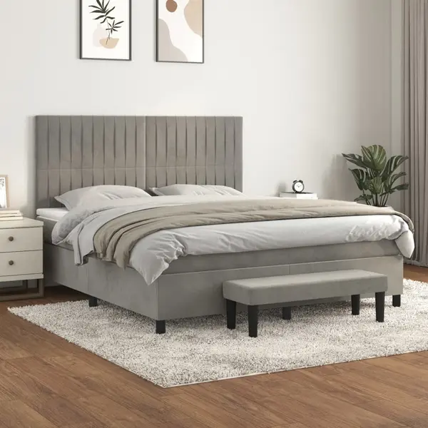 Gossi pat box spring cu saltea, gri deschis, 160x200 cm, catifea